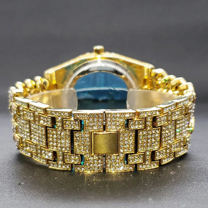 Luxury Iced Out Watch for Men | Cuban Link Bracelet Design Watch | Fashionable Quartz Wristwatch | Uhren für Herren | Caratix - CaratixJewelry