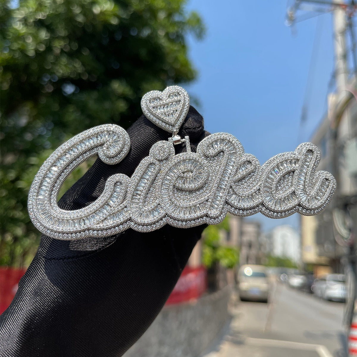 Special Heart Baguette Iced Out Personalized Custom Name Necklace Pendant - Luxury Custom Jewelry