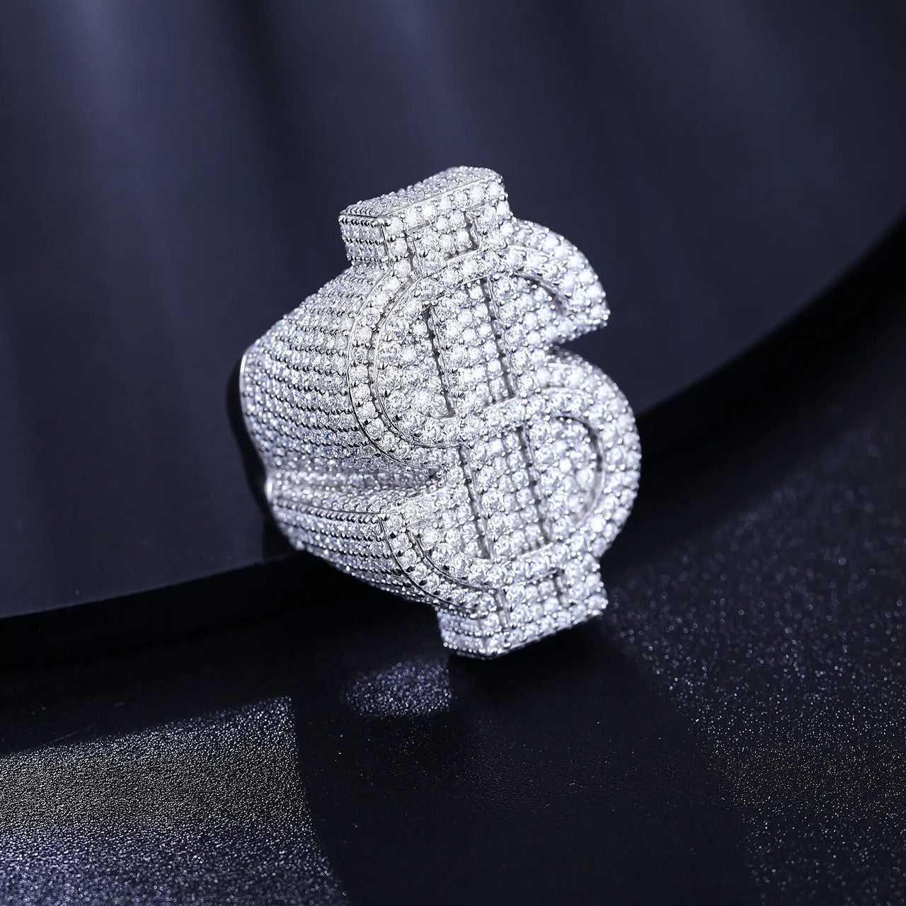 Anillos de hip hop de plata esterlina maciza con símbolo de dólar y diamantes VVS genuinos