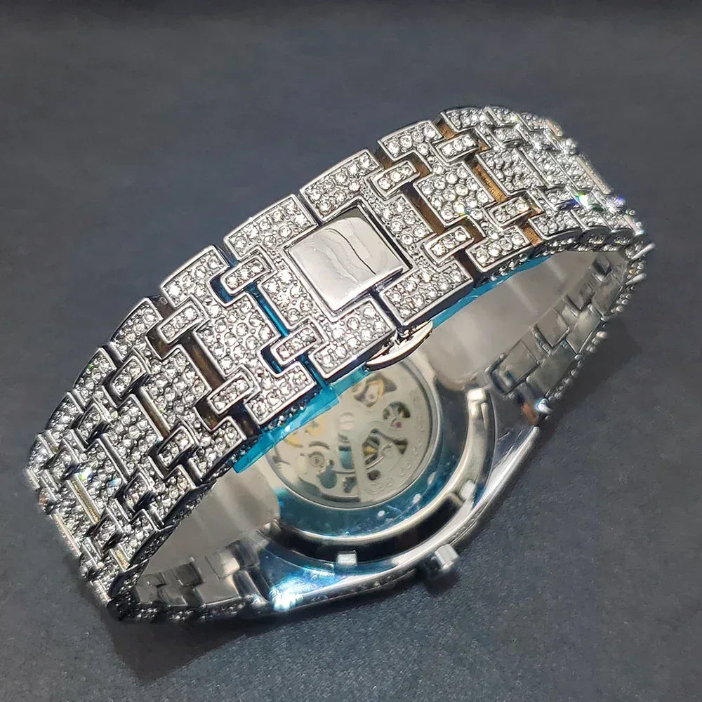 Luxury Men's Automatic Mechanical Iced Out Watch | Hollow Skeleton Dial Full | Luminous Hip Hop Watch | Caratix - CaratixJewelry