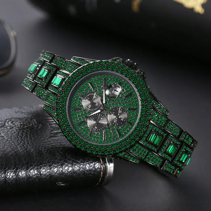 Men's New Green Luxury Watch | Unique Bling Iced Out Watch | Waterproof Luminous Hip Hop Clock | Relogios Masculino | Caratix - CaratixJewelry