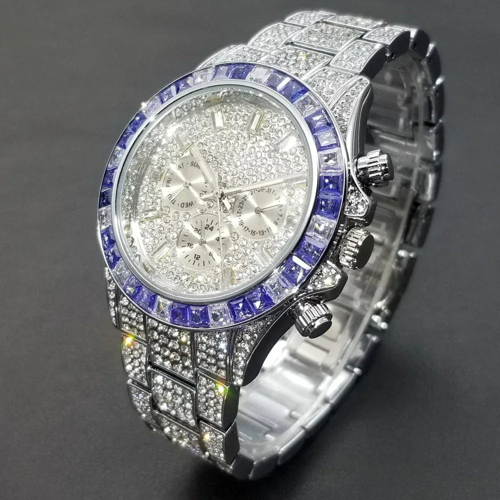 Luxury Six-Pin Men's Watch | Multifunctional Iced Out Watch | Stainless Steel Waterproof Quartz Wristwatch | Calendar Men’s Clock | Caratix - CaratixJewelry