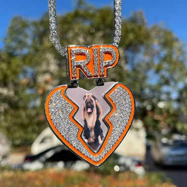 Broken Heart RIP Glow-in-the-Dark Custom Photo Pendant Necklace – Iced Out Hip Hop Jewelry - CaratixJewelry