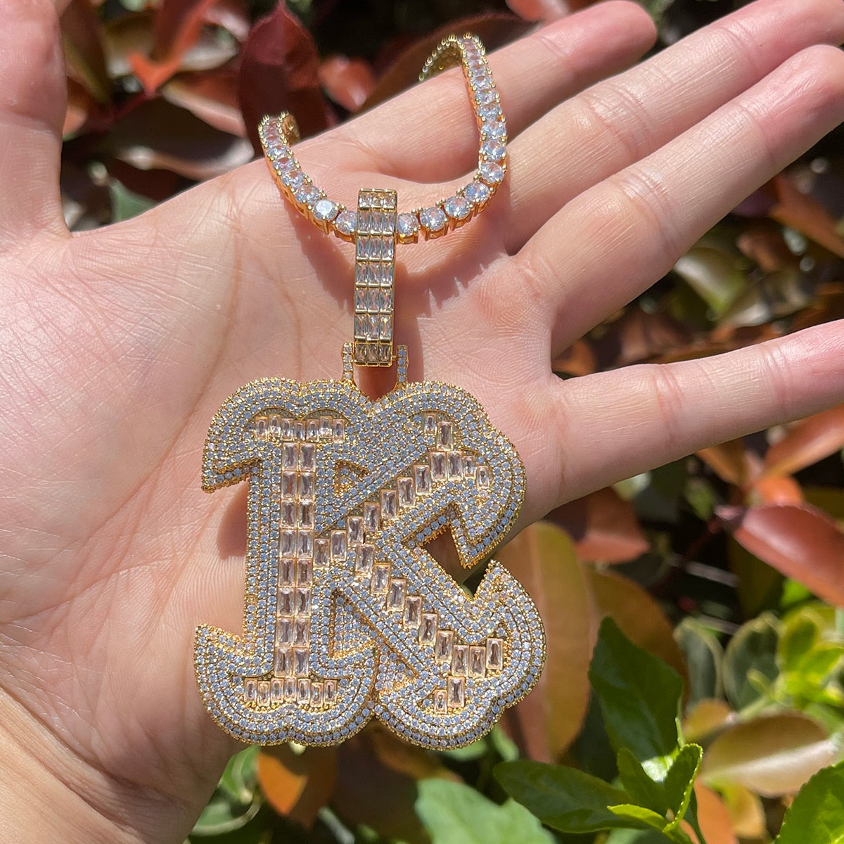 King Style Baguette Bail Iced Out Initial Custom Name Necklace Pendant 