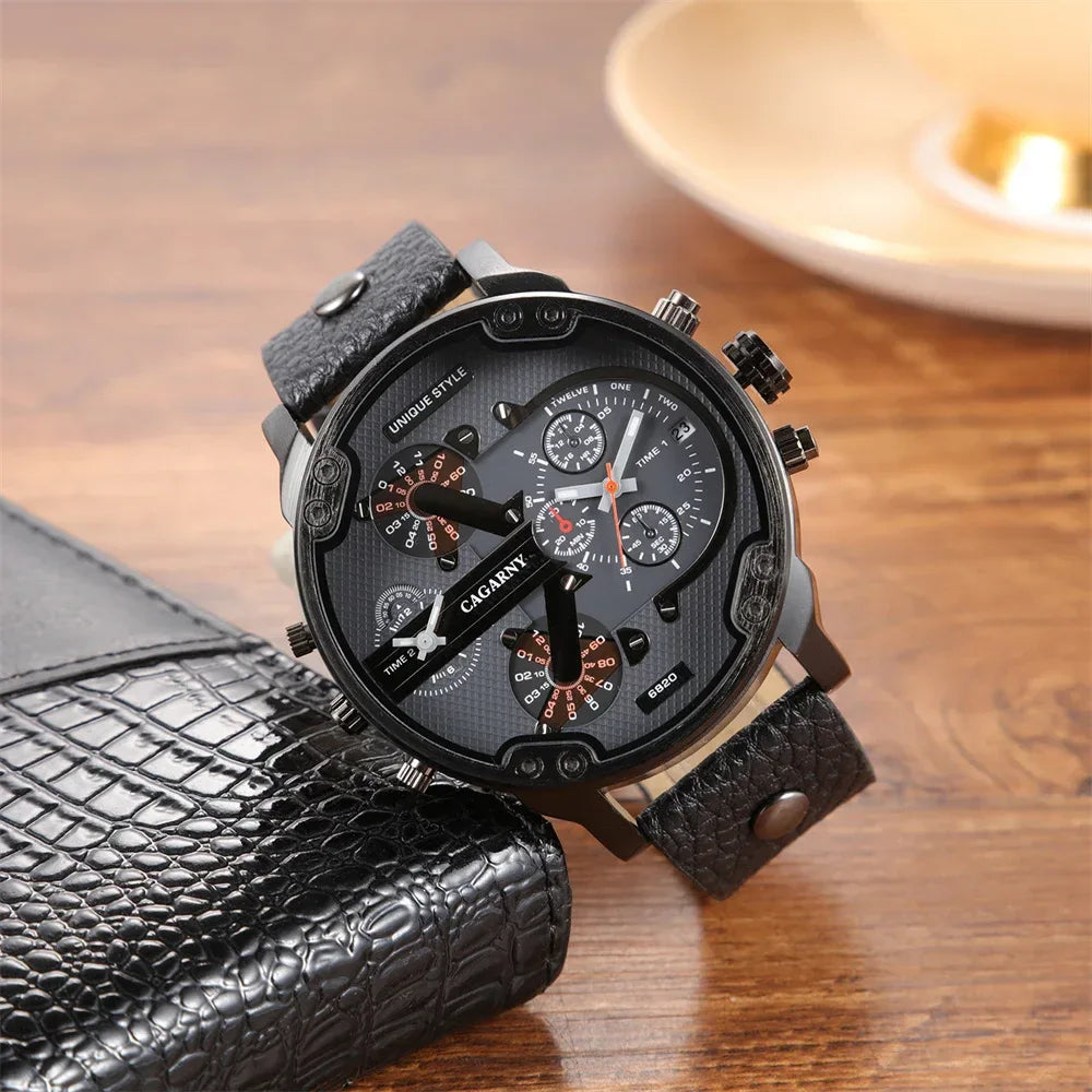Luxury Big Dial Watch for Men | High Quality Leather Strap Quartz Wristwatch | Fashion Iced Out Watch | 2026 Relogio Masculino | Dropshipping New | Caratix - CaratixJewelry