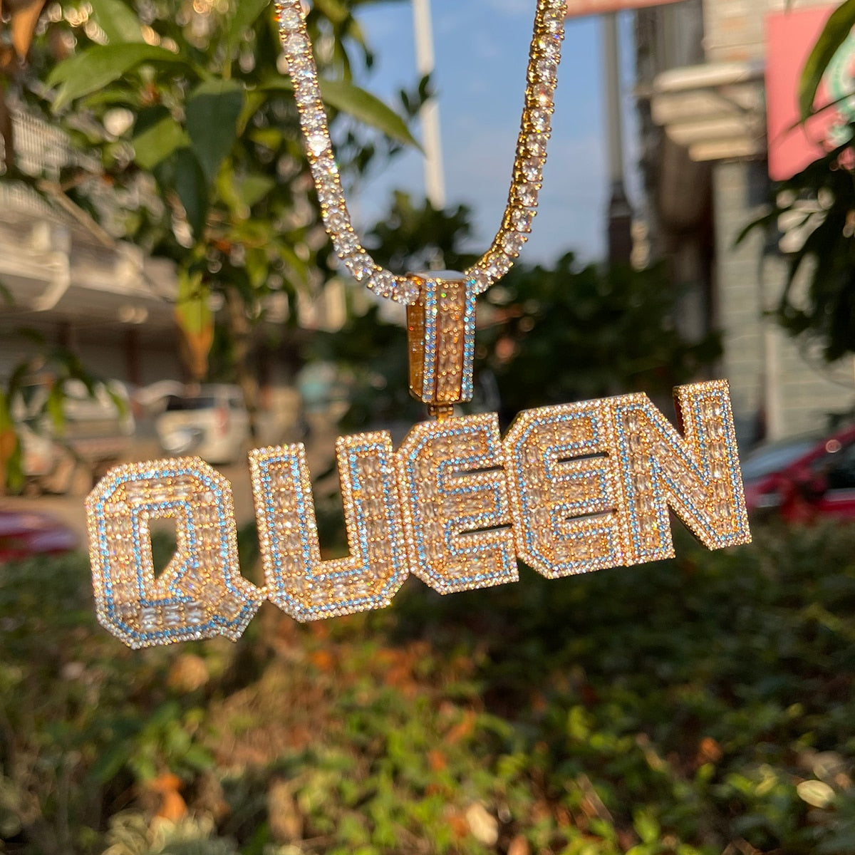 Special Blue Iced Out Personalized Custom Name Necklace Pendant - Luxury Custom Jewelry