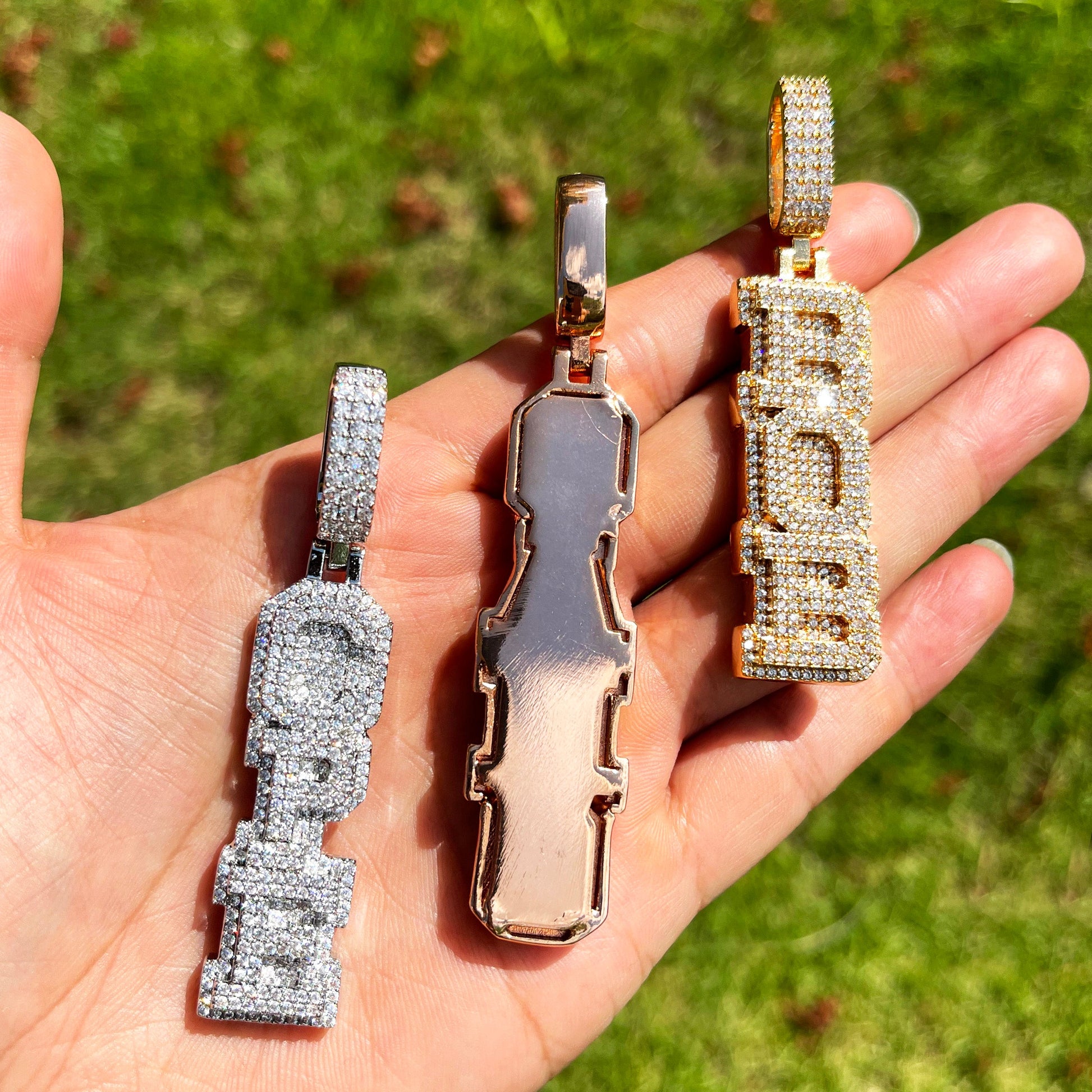 Stacked Letters Iced Out Personalized Custom Name Necklace Pendant 