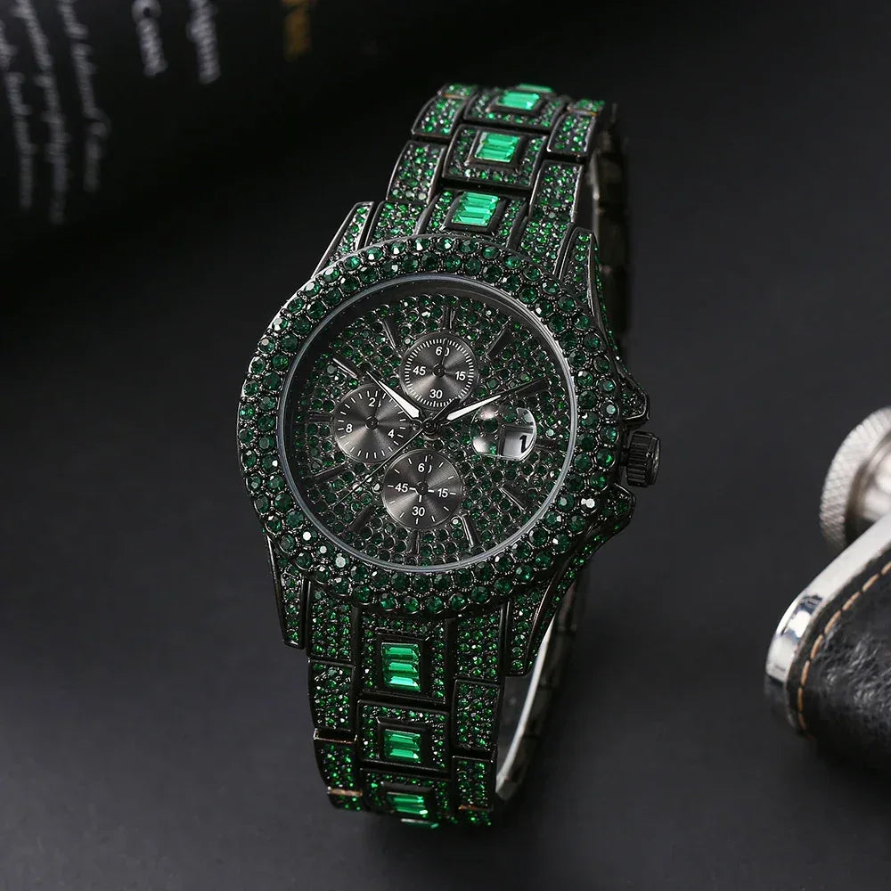 Men's New Green Luxury Watch | Unique Bling Iced Out Watch | Waterproof Luminous Hip Hop Clock | Relogios Masculino | Caratix - CaratixJewelry