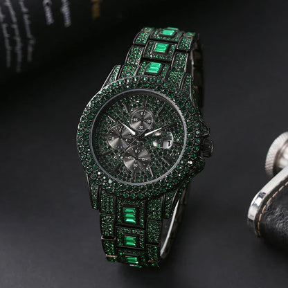 Men's New Green Luxury Watch | Unique Bling Iced Out Watch | Waterproof Luminous Hip Hop Clock | Relogios Masculino | Caratix - CaratixJewelry