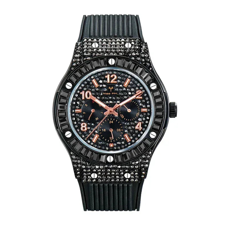 Luxury Rose Gold Men's Iced Out Watch | Quartz Wristwatch with Rubber Strap | Waterproof Silicone Reloj Gift | Caratix - CaratixJewelry