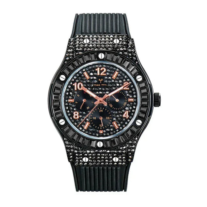 Luxury Rose Gold Men's Iced Out Watch | Quartz Wristwatch with Rubber Strap | Waterproof Silicone Reloj Gift | Caratix - CaratixJewelry