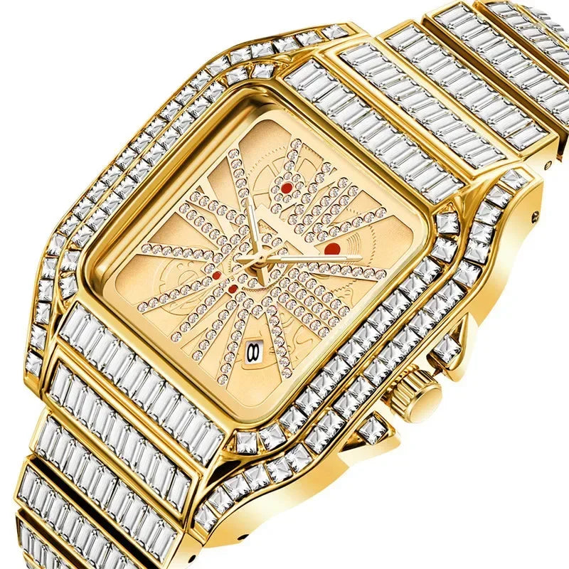Full Iced Out Watch for Men | Luxury Hip Hop Gold Silver Wristwatch | Calendar Quartz Man Clock | 2026 Relogio Masculino | Drop Shipping | Caratix - CaratixJewelry