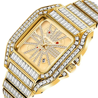 Full Iced Out Watch for Men | Luxury Hip Hop Gold Silver Wristwatch | Calendar Quartz Man Clock | 2026 Relogio Masculino | Drop Shipping | Caratix - CaratixJewelry