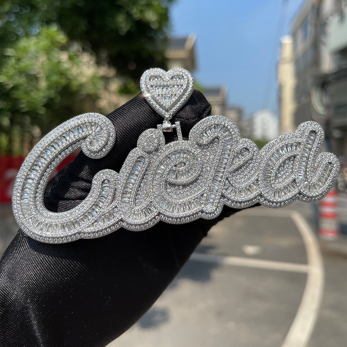 Special Heart Baguette Iced Out Personalized Custom Name Necklace Pendant - Luxury Custom Jewelry