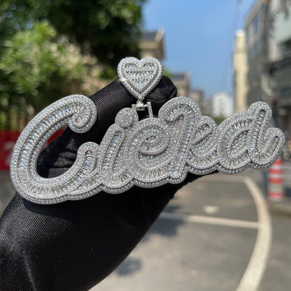 Special Heart Baguette Iced Out Personalized Custom Name Necklace Pendant - Luxury Custom Jewelry