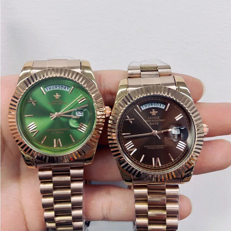 Luxury Men's Top Brand Wrist Watch | Waterproof Swim Quartz Clock | Day Date Iced Out Watch | 2026 Fashion Executive Timepiece | Caratix - CaratixJewelry