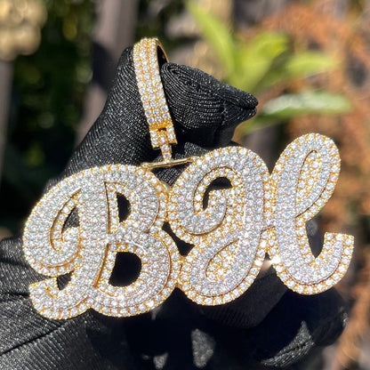 Royal Script Letters Iced Out Personalized Custom Name Necklace Pendant - Luxury Custom Jewelry