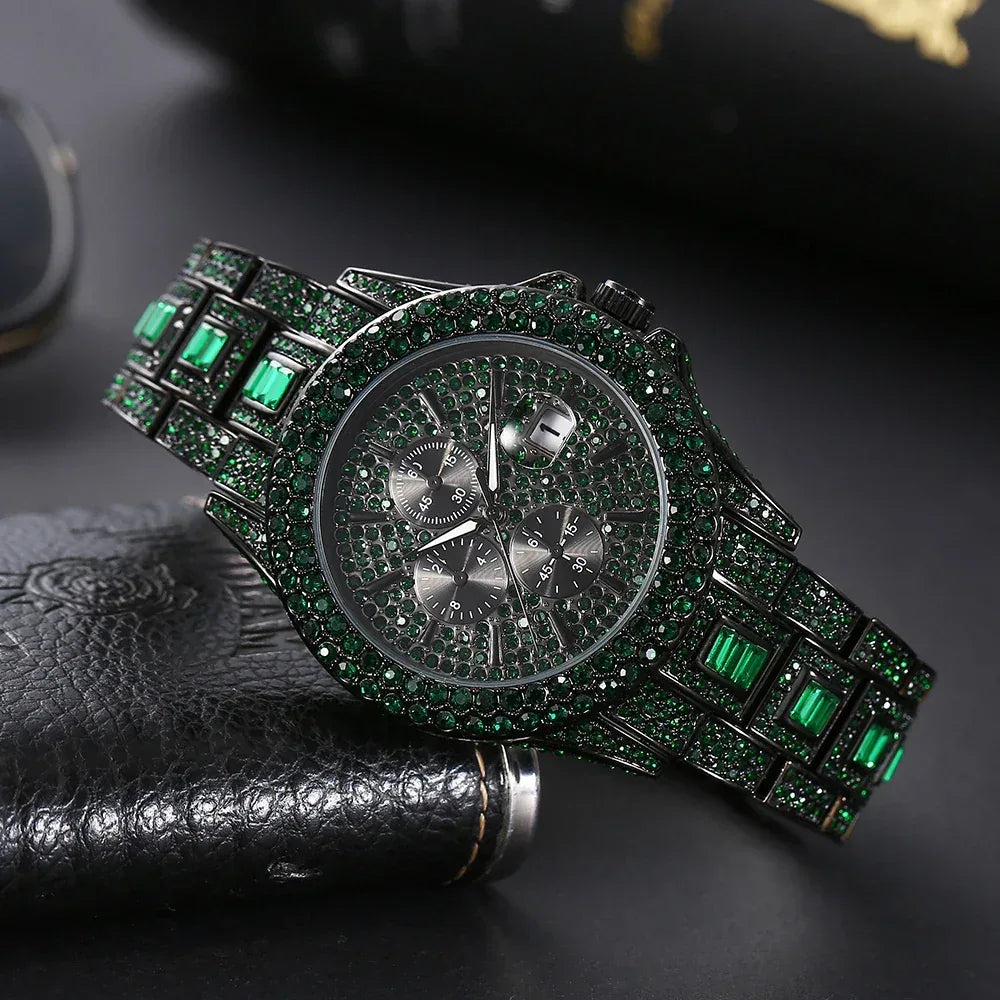 Men's New Green Luxury Watch | Unique Bling Iced Out Watch | Waterproof Luminous Hip Hop Clock | Relogios Masculino | Caratix - CaratixJewelry