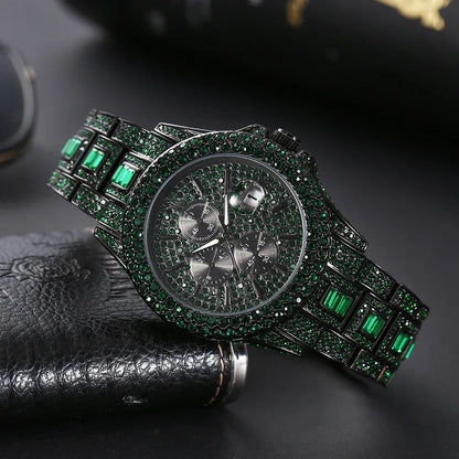 Men's New Green Luxury Watch | Unique Bling Iced Out Watch | Waterproof Luminous Hip Hop Clock | Relogios Masculino | Caratix - CaratixJewelry