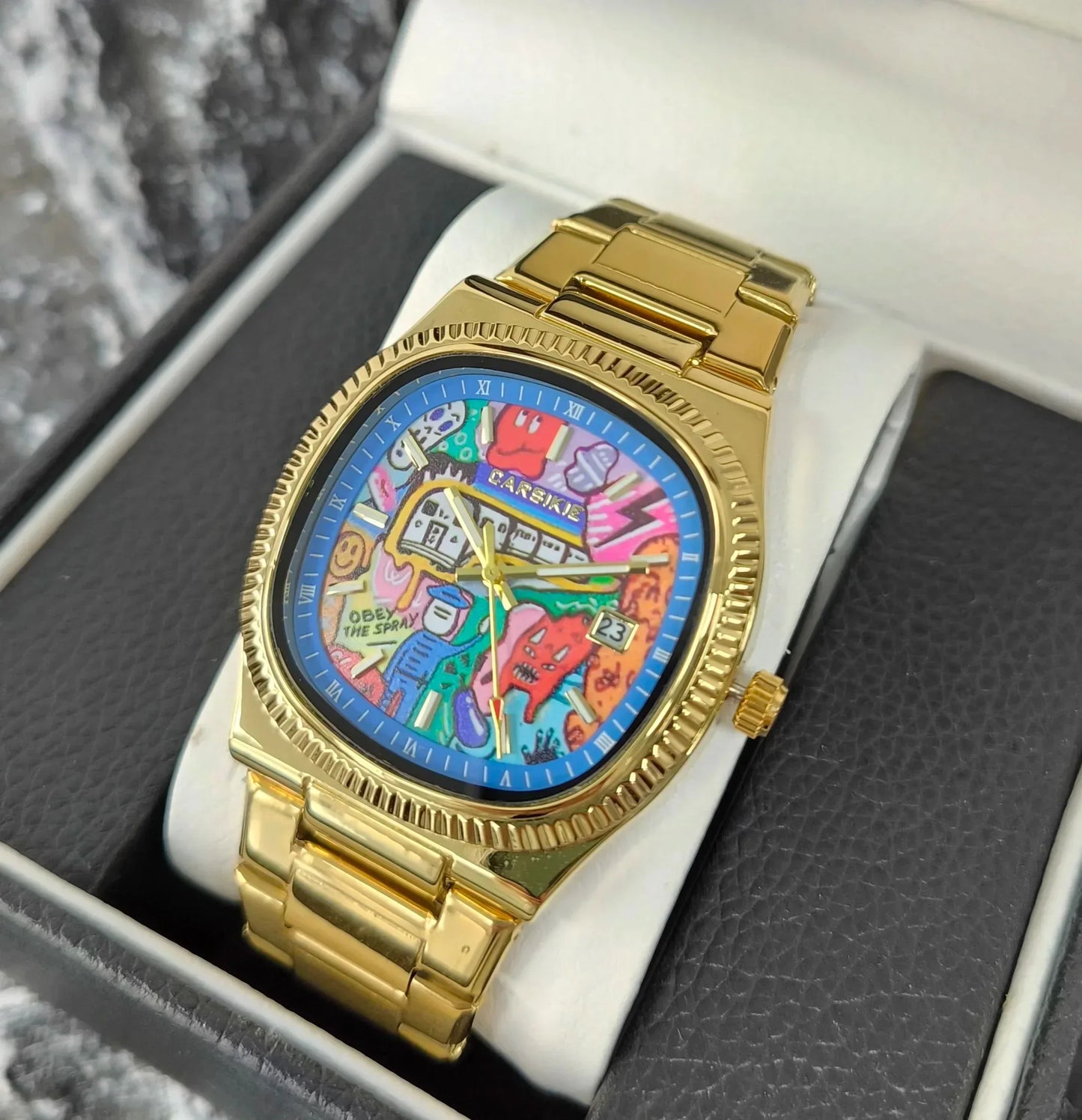 2026 New Square Men's Watch | Abstract Art Dial Luxury Iced Out Watch | Trendy Retro Niche Design | Silver Black Gold Street Style | Caratix - CaratixJewelry