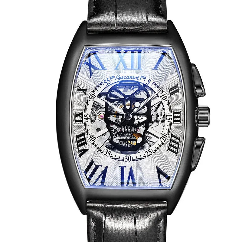 Luxury Tonneau Skull Automatic Watch for Men | Hollow Tourbillon Mechanical Wristwatch | Leather Strap Iced Out Watch | 2026 Male Gift Drop Shipping | Caratix - CaratixJewelry