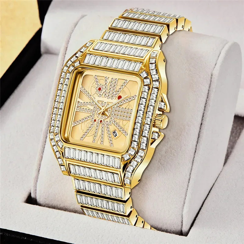 Full Iced Out Watch for Men | Luxury Hip Hop Gold Silver Wristwatch | Calendar Quartz Man Clock | 2026 Relogio Masculino | Drop Shipping | Caratix - CaratixJewelry