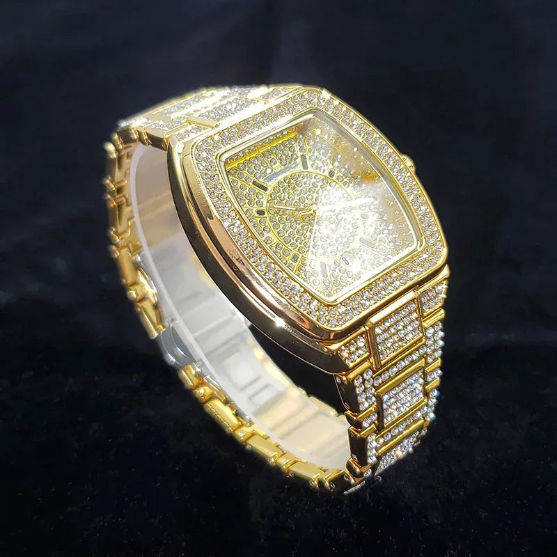 Luxury Silver Tonneau Watch for Men | Bling Bling Hip Hop Iced Out Watch | 2026 Fashion Quartz Wristwatch | Relogio Masculino Hot Sale | Caratix - CaratixJewelry