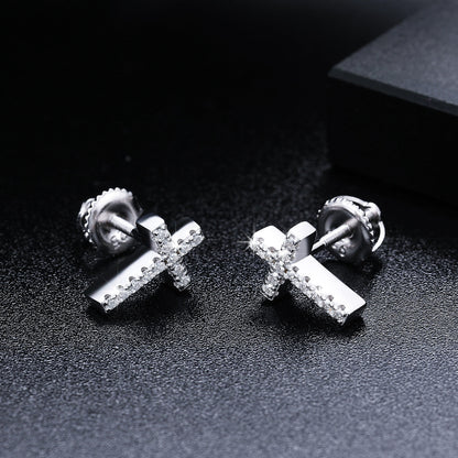 Solid 925 Sterling Silver Genuine VVS Diamond Iced Cross Hip Hop Earrings – Bold Iced Jewelry