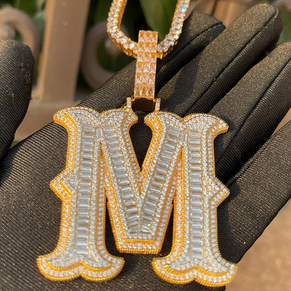 Sharp Cursive Iced Out Initial Custom Name Necklace Pendant - Luxury Custom Jewelry