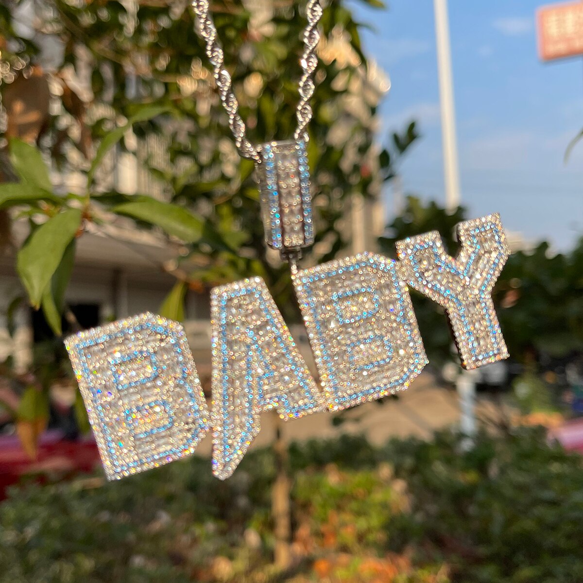 Special Blue Iced Out Personalized Custom Name Necklace Pendant - Luxury Custom Jewelry