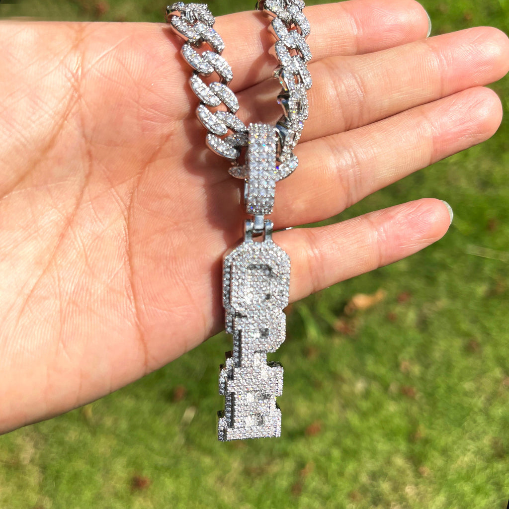Stacked Letters Iced Out Personalized Custom Name Necklace Pendant 