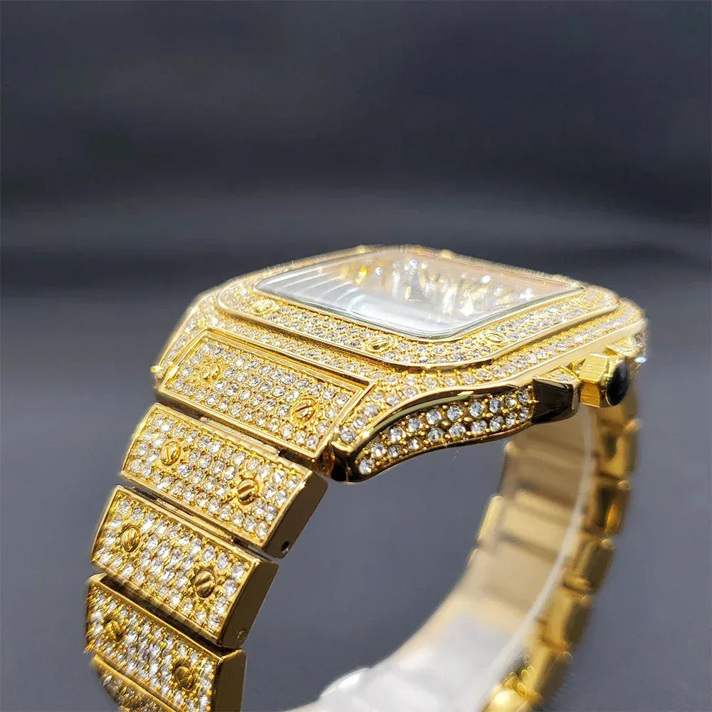 Luxury Square Iced Out Watch for Men | Full Quartz Wristwatch | Unique Bling Jewelry Reloj Para Hombre | Caratix - CaratixJewelry