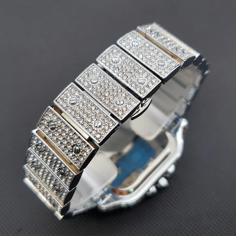 Luxury Square Iced Out Watch for Men | Full Quartz Wristwatch | Unique Bling Jewelry Reloj Para Hombre | Caratix - CaratixJewelry