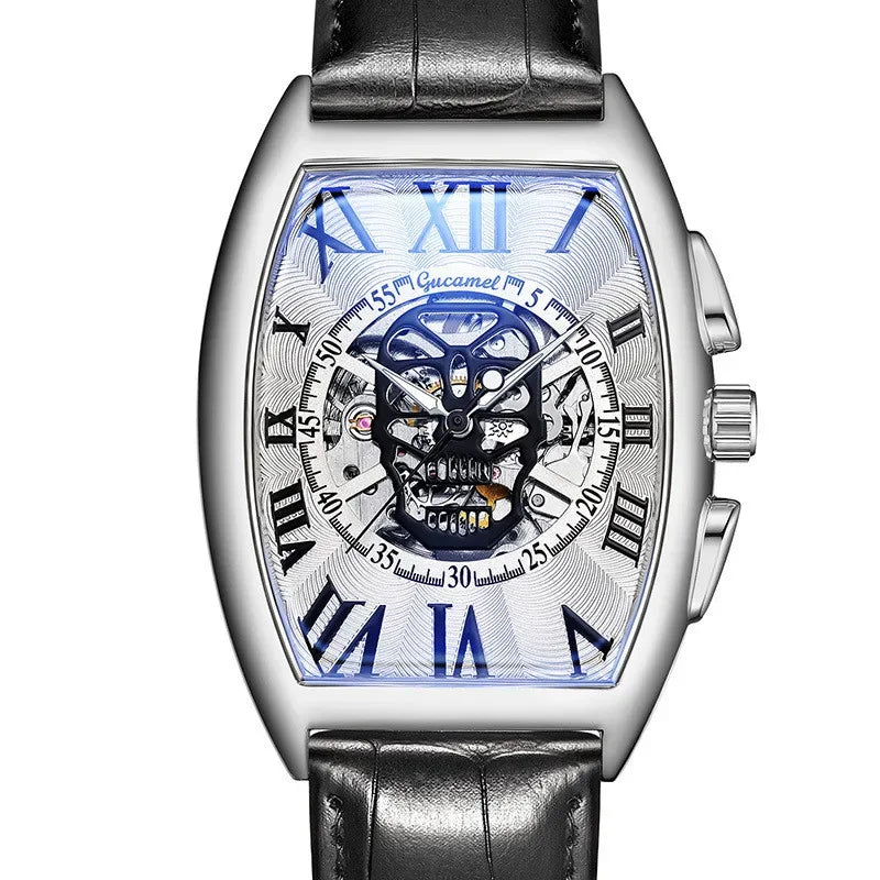 Luxury Tonneau Skull Automatic Watch for Men | Hollow Tourbillon Mechanical Wristwatch | Leather Strap Iced Out Watch | 2026 Male Gift Drop Shipping | Caratix - CaratixJewelry