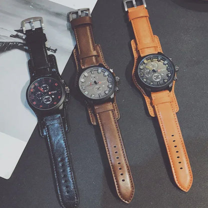 Hot Fashion Men's Oversized Sport Watch | Large Dial Military Army Clock | Leather Strap Iced Out Watch Style | 2026 Relogios Masculino | Caratix - CaratixJewelry