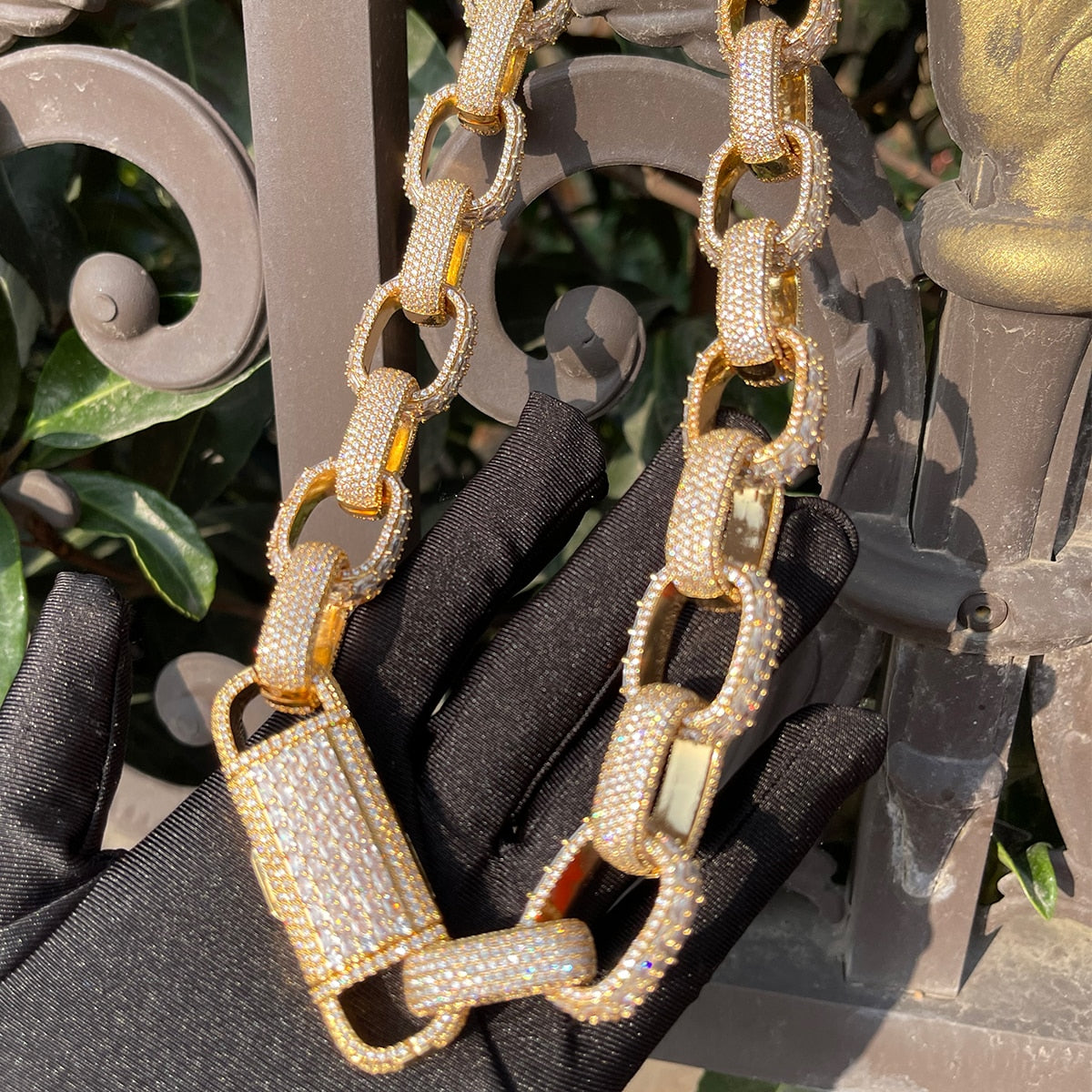 20MM Baguette and Stones Box Link Iced Out Diamond Necklace Chain – Luxury Hip Hop Jewelry for Men & Women