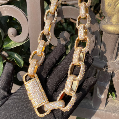 20MM Baguette and Stones Box Link Iced Out Diamond Necklace Chain – Luxury Hip Hop Jewelry for Men & Women