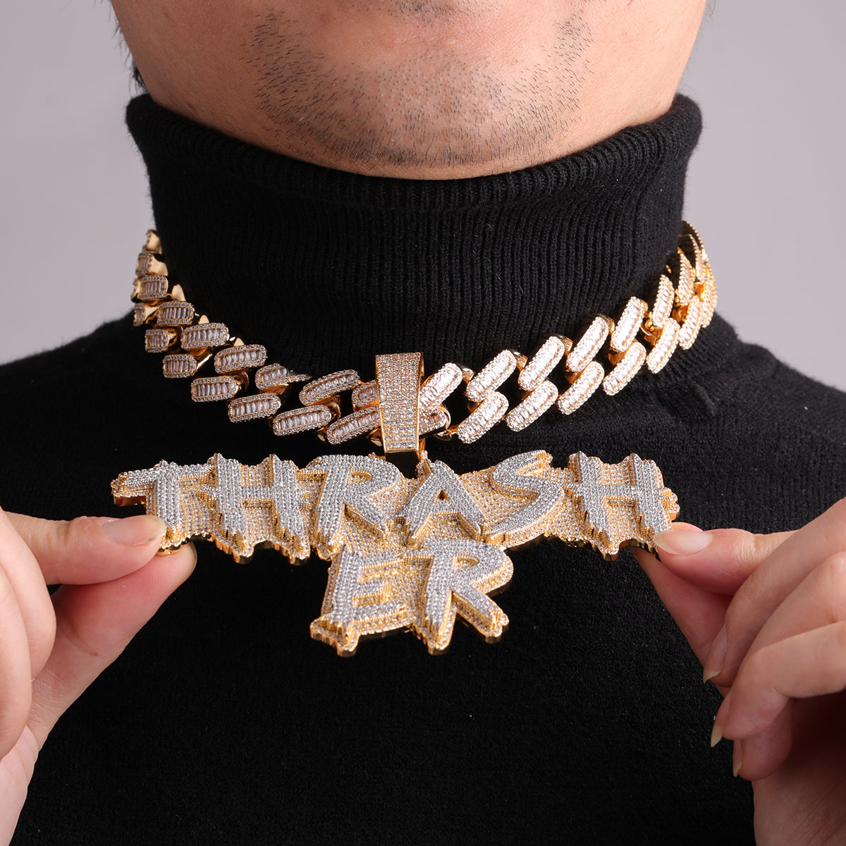 Street Drip Bold Letters Iced Out Personalized Custom Name Necklace Pendant – Luxury Hip Hop Jewelry for Men & Women