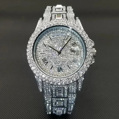 Luxury Day Date Iced Out Watch for Men | Hip Hop Rap Singer Wristwatch | West Coast Street Style Bling Jewelry Clock | Quartz Watch | Caratix - CaratixJewelry