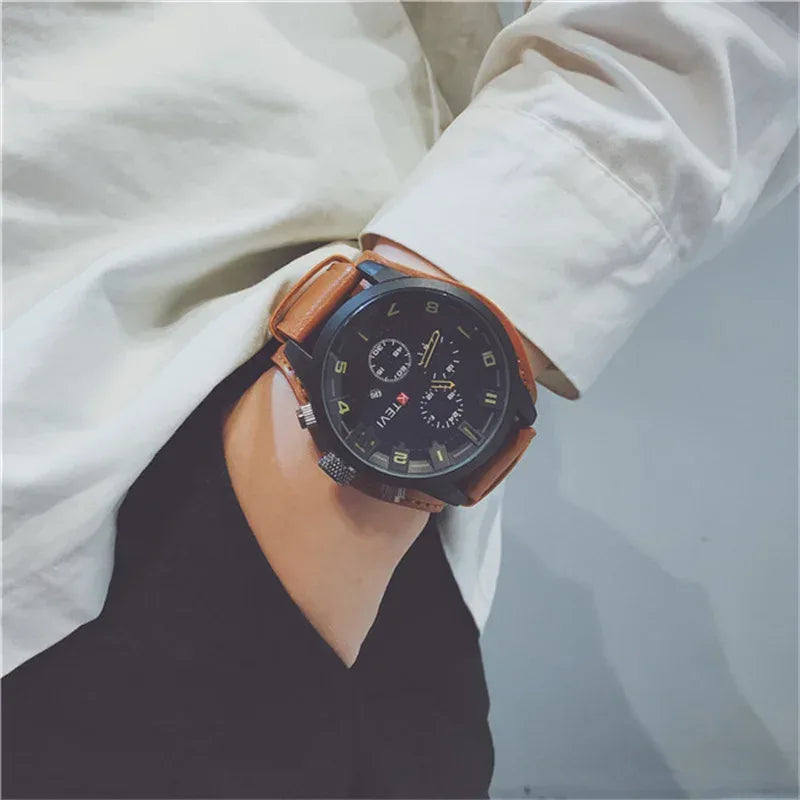 Hot Fashion Men's Oversized Sport Watch | Large Dial Military Army Clock | Leather Strap Iced Out Watch Style | 2026 Relogios Masculino | Caratix - CaratixJewelry
