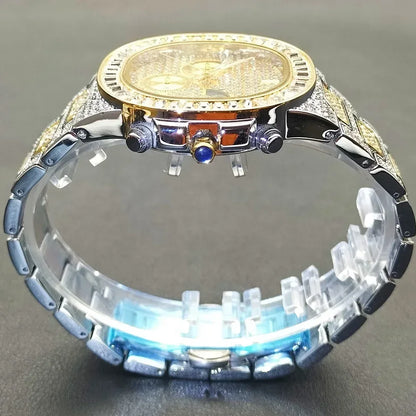 New Men's Bling Iced Out Watch | Luxury Quartz Wristwatch | Waterproof Luminous Calendar Mens Clock | Caratix - CaratixJewelry