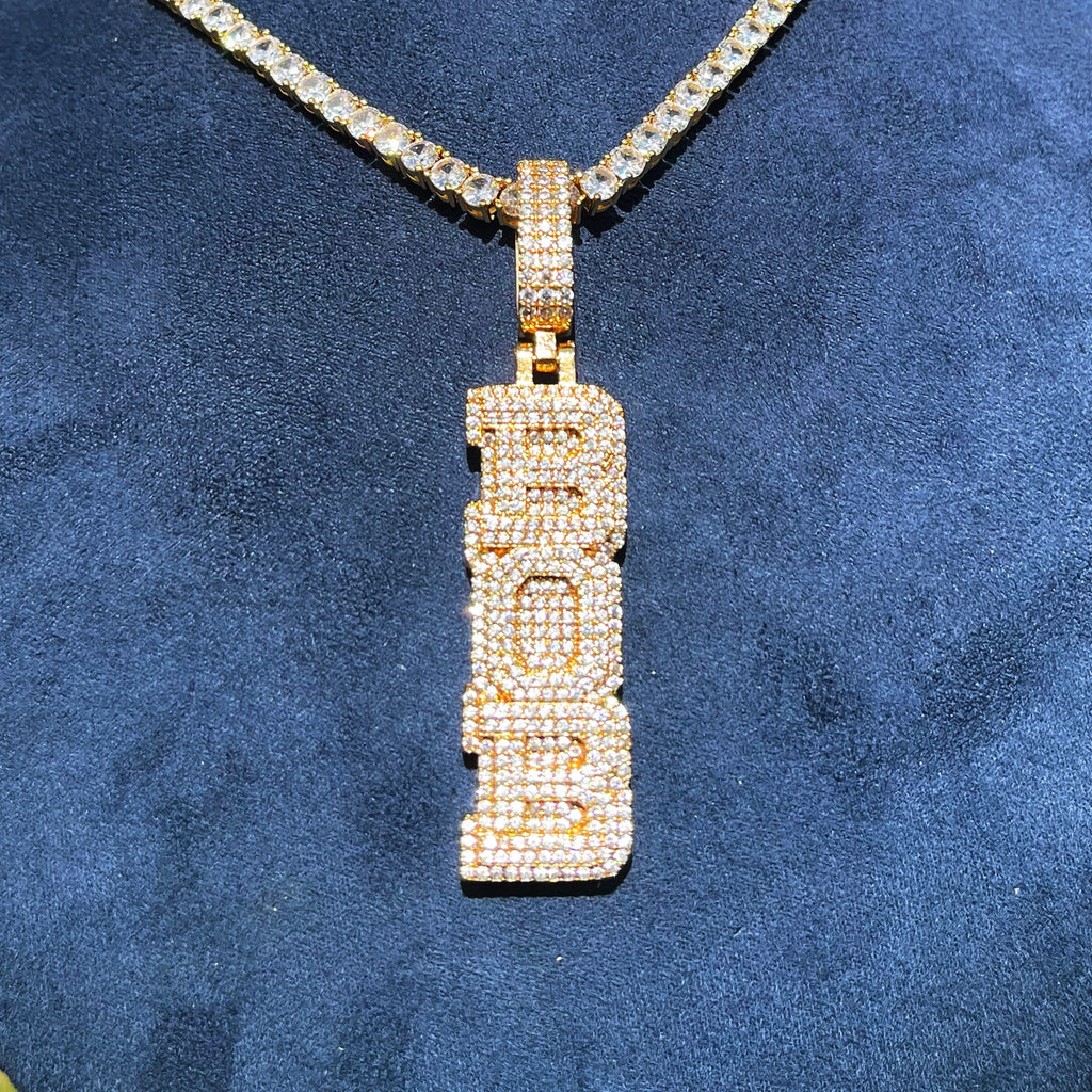 Stacked Letters Iced Out Personalized Custom Name Necklace Pendant 