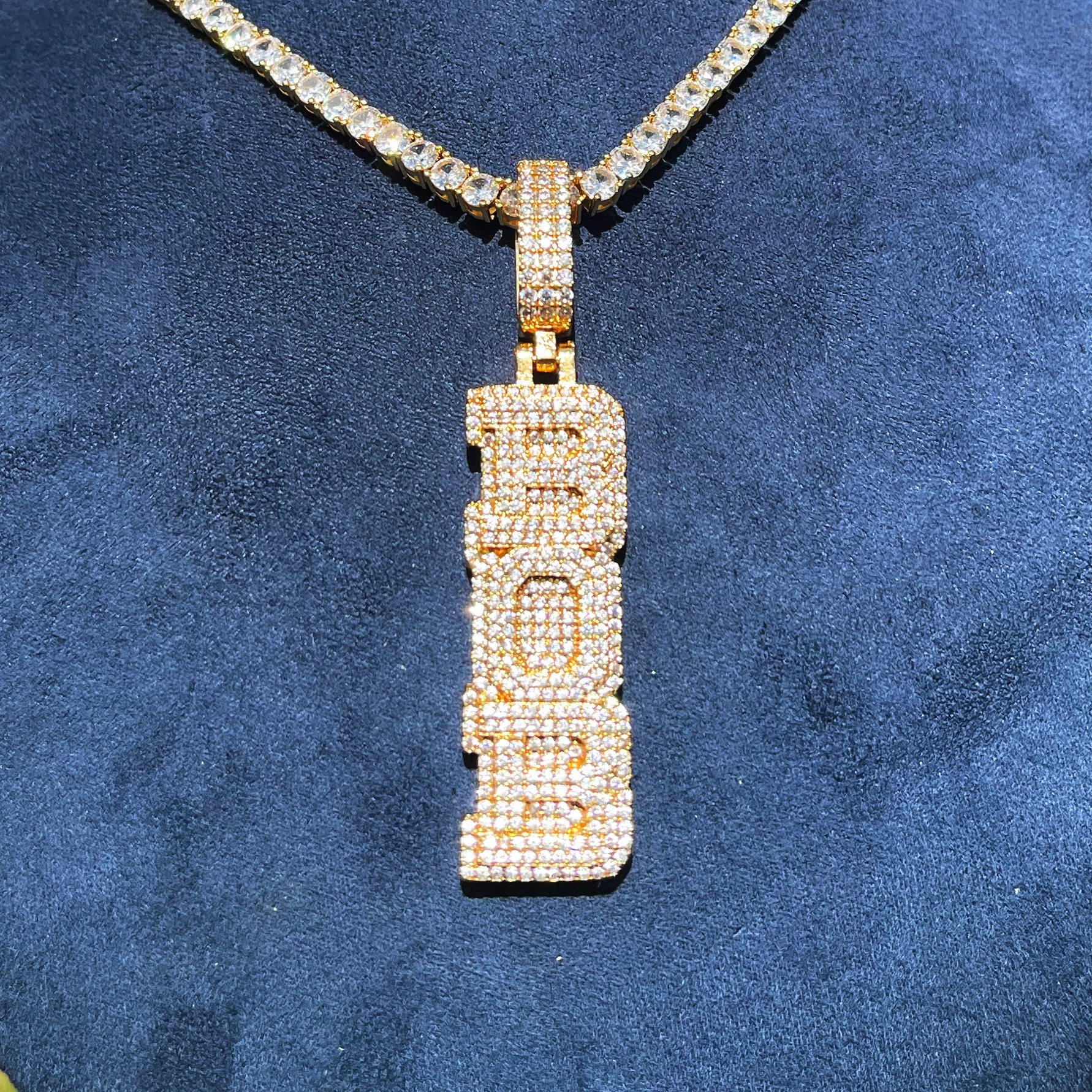 Stacked Letters Iced Out Personalized Custom Name Necklace Pendant 