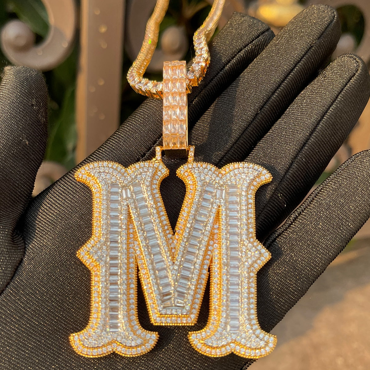 Sharp Cursive Iced Out Initial Custom Name Necklace Pendant - Luxury Custom Jewelry