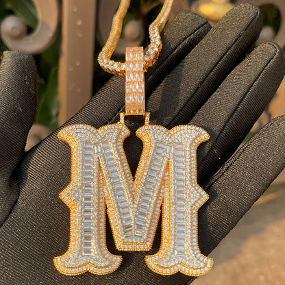 Sharp Cursive Iced Out Initial Custom Name Necklace Pendant - Luxury Custom Jewelry