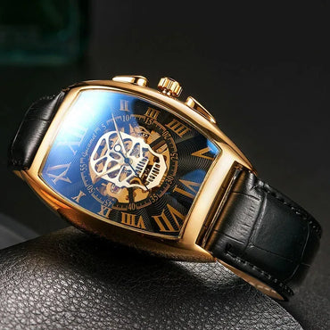 Luxury Tonneau Skull Automatic Watch for Men | Hollow Tourbillon Mechanical Wristwatch | Leather Strap Iced Out Watch | 2026 Male Gift Drop Shipping | Caratix - CaratixJewelry