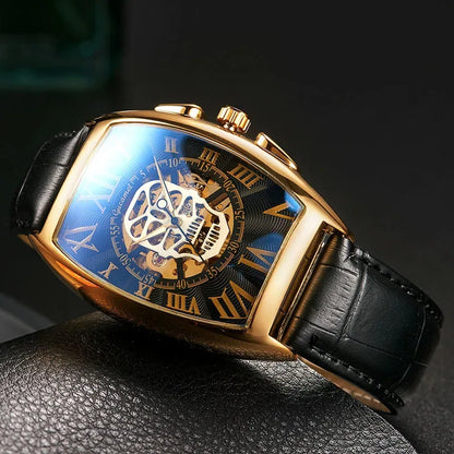Luxury Tonneau Skull Automatic Watch for Men | Hollow Tourbillon Mechanical Wristwatch | Leather Strap Iced Out Watch | 2026 Male Gift Drop Shipping | Caratix - CaratixJewelry