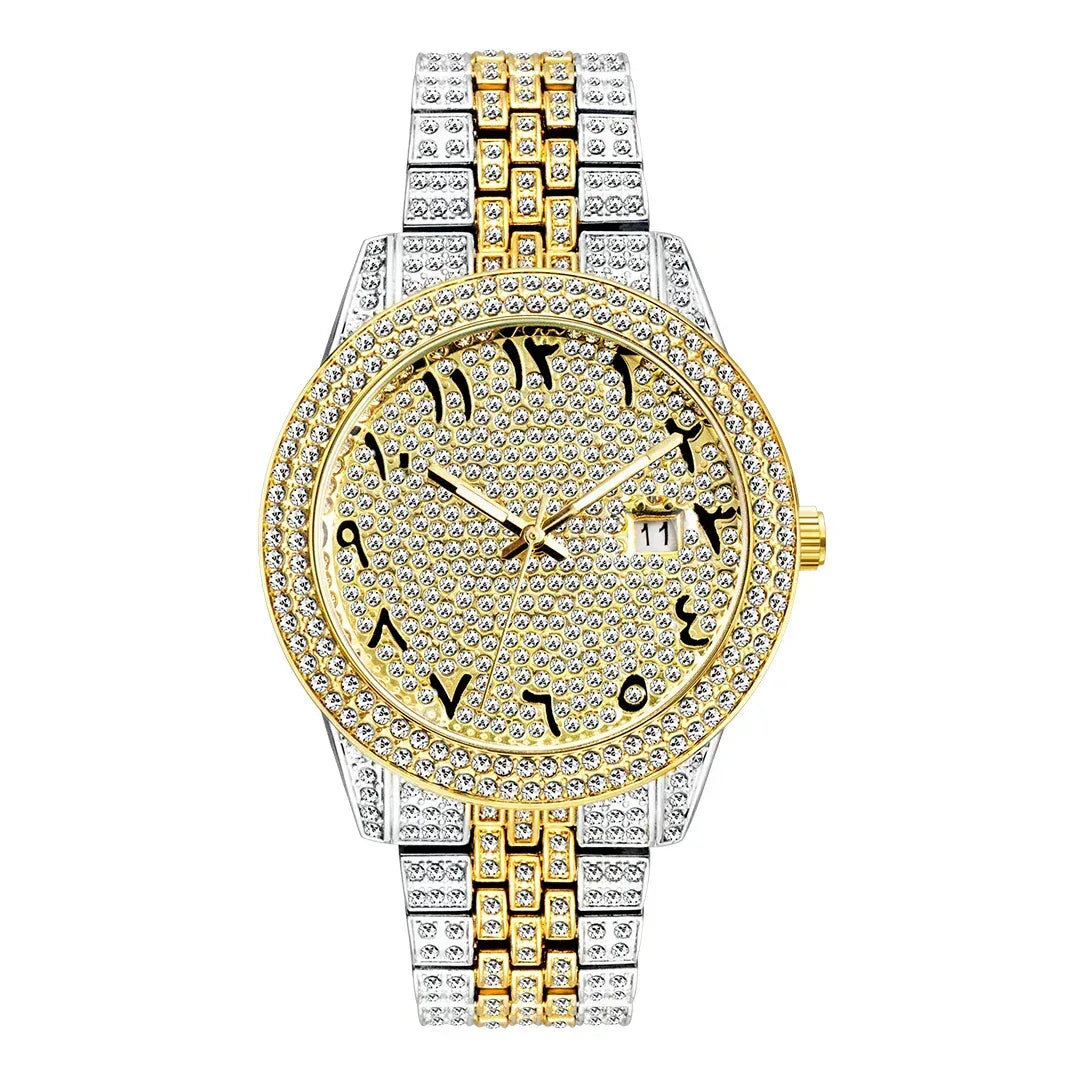 Luxury 18K Gold Men's Iced Out Watch | Full Stainless Steel Wristwatch | Luminous Waterproof Calendar Clock | Caratix - CaratixJewelry