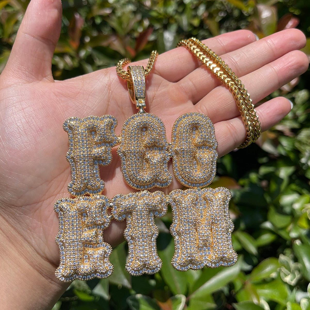 Top Over Layer Medium Sized Iced Out Personalized Custom Name Necklace Pendant 