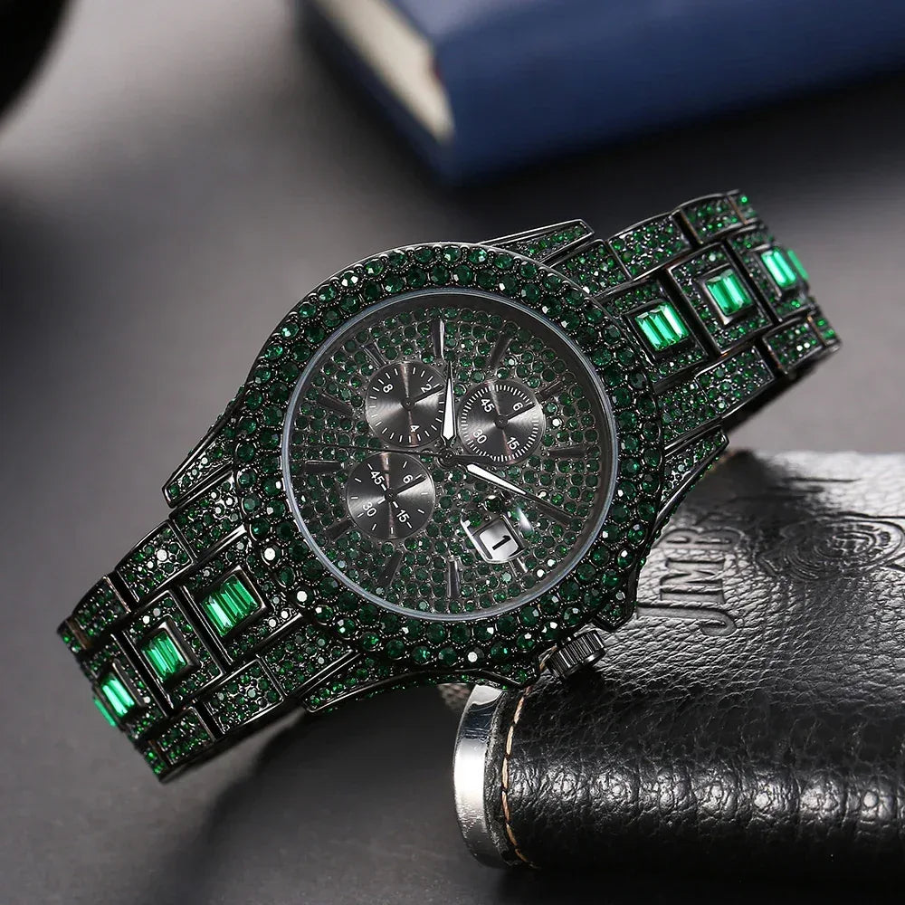 Men's New Green Luxury Watch | Unique Bling Iced Out Watch | Waterproof Luminous Hip Hop Clock | Relogios Masculino | Caratix - CaratixJewelry